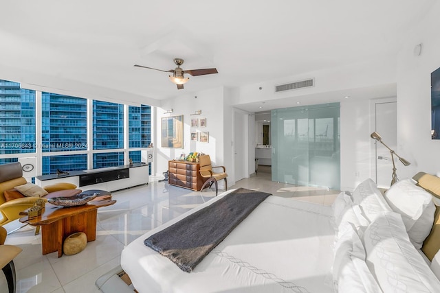 living room with ceiling fan