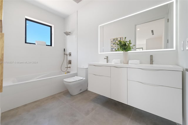 full bathroom featuring vanity, bathtub / shower combination, and toilet