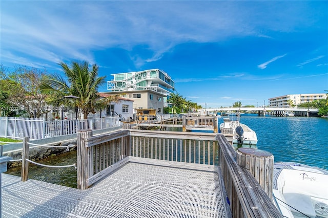 dock area featuring a water view