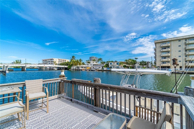 view of dock with a water view