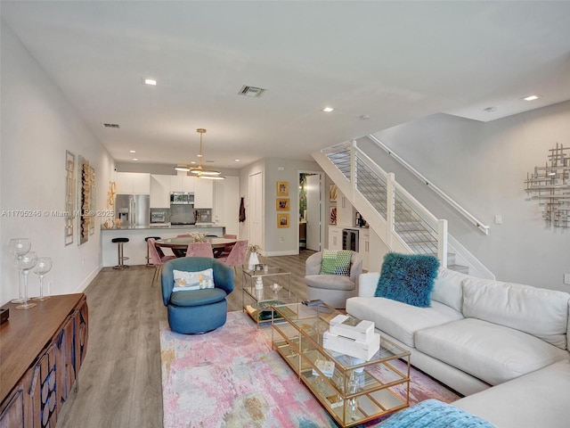 living room with light wood-type flooring