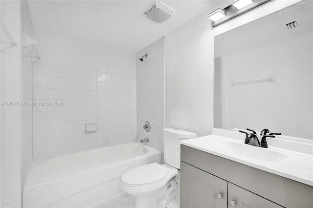 full bathroom featuring vanity, toilet, and tiled shower / bath combo