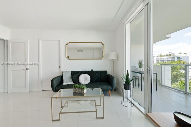 living room with light tile patterned floors