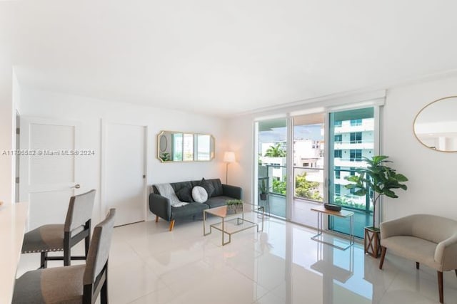 living room with light tile patterned floors