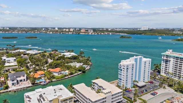 aerial view featuring a water view