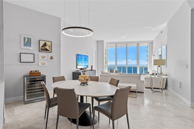 dining room with beverage cooler