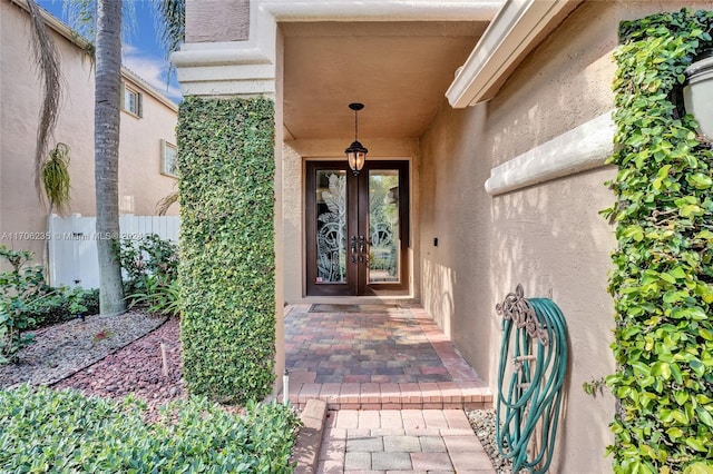 doorway to property featuring french doors