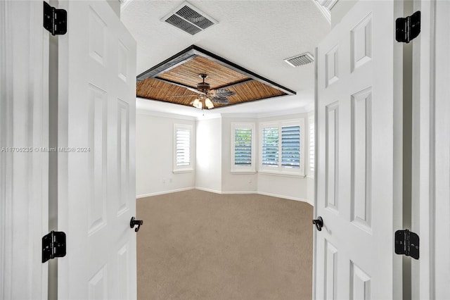 carpeted empty room featuring ceiling fan and a textured ceiling