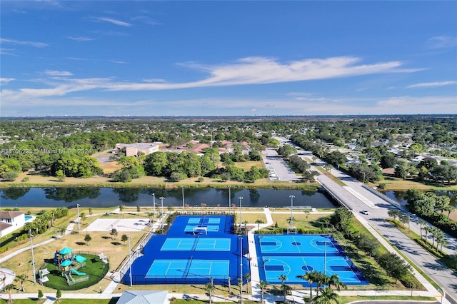 aerial view with a water view