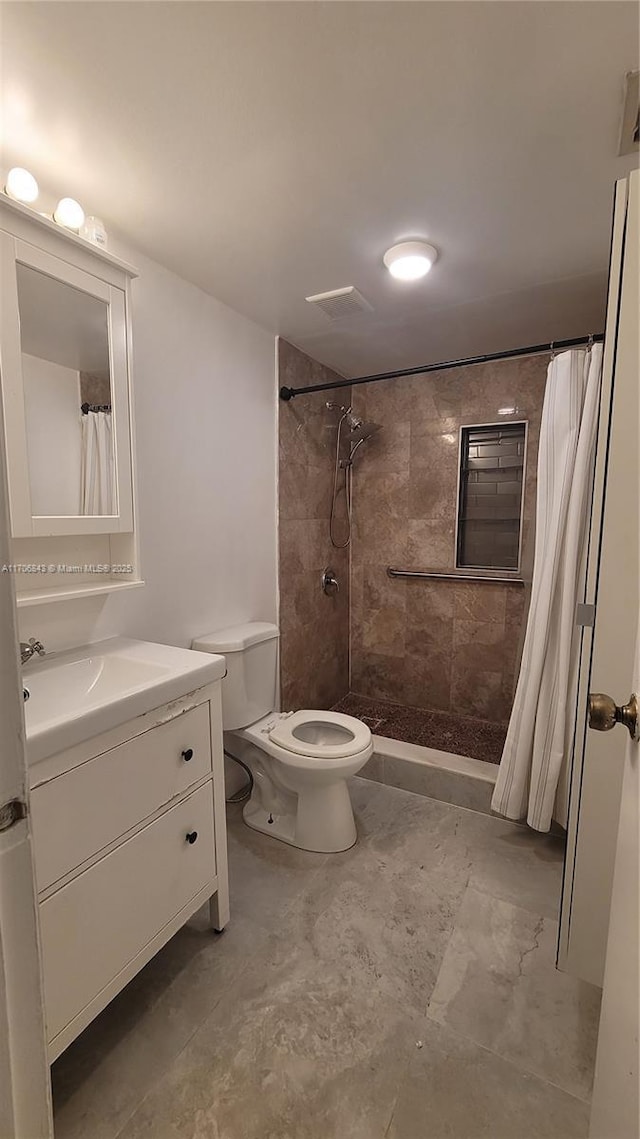 bathroom with vanity, toilet, and a shower with curtain