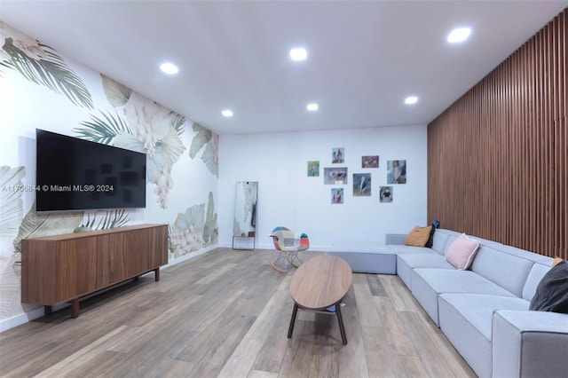 living room with light hardwood / wood-style floors