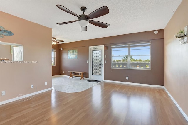 empty room featuring a wealth of natural light, light hardwood / wood-style flooring, and a textured ceiling