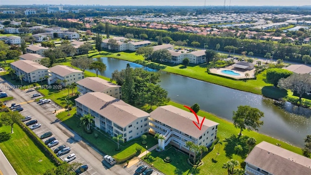 bird's eye view featuring a water view