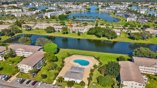 drone / aerial view featuring a water view