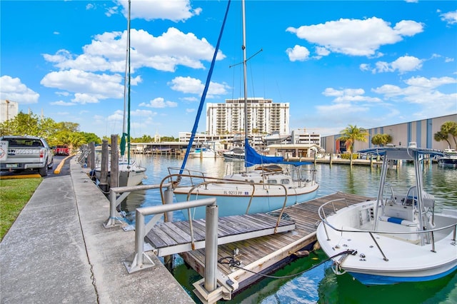 view of dock featuring a water view