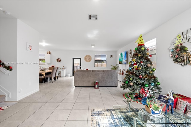 living room featuring light tile patterned floors