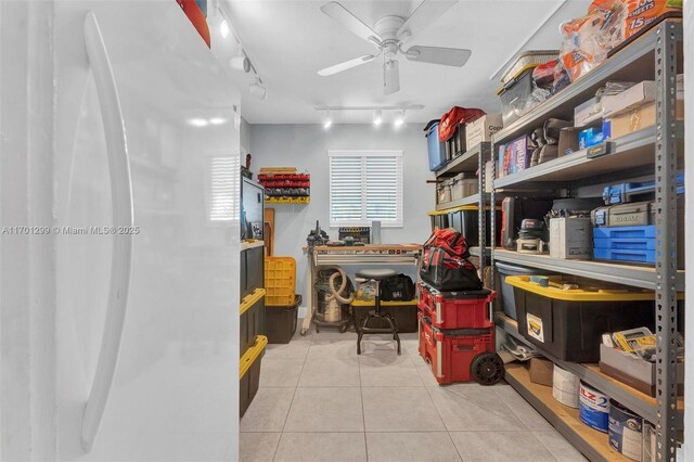 storage room featuring ceiling fan