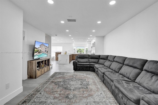 living room with sink