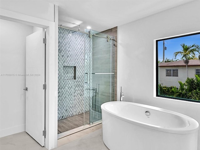 bathroom with plus walk in shower