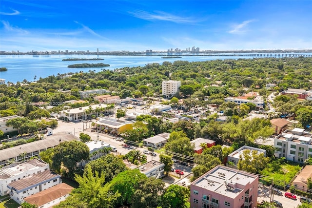 drone / aerial view with a water view and a view of city