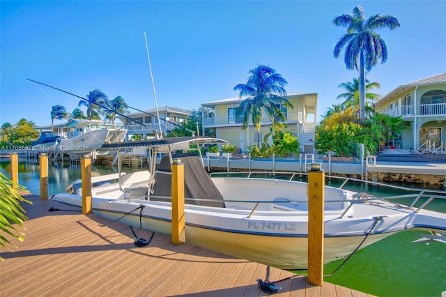 view of dock featuring a water view