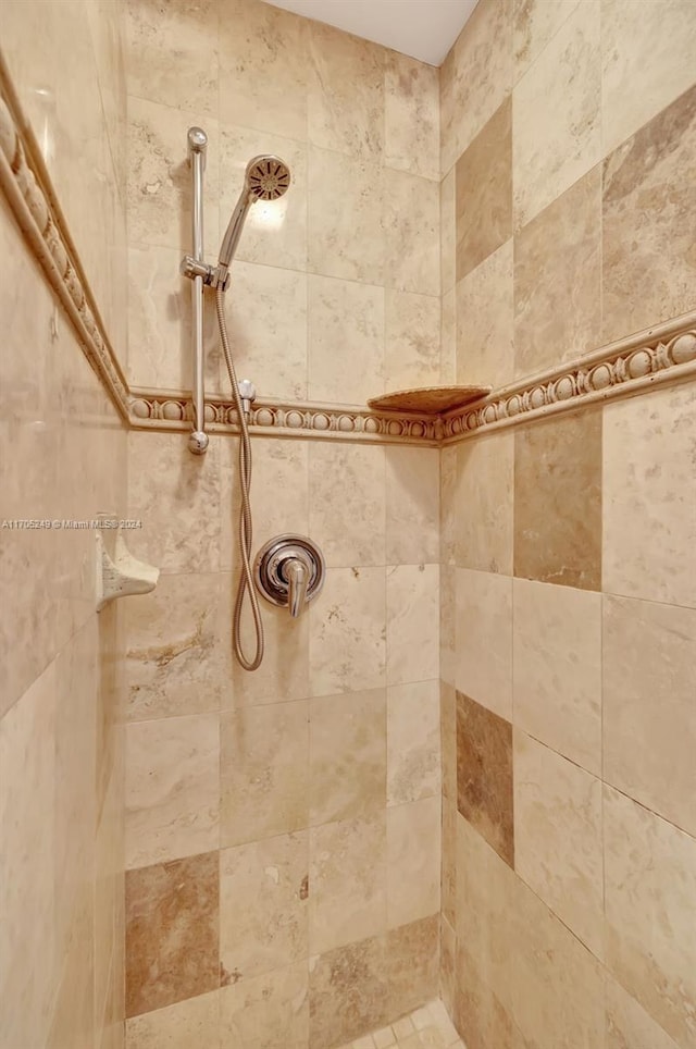 interior details featuring a tile shower