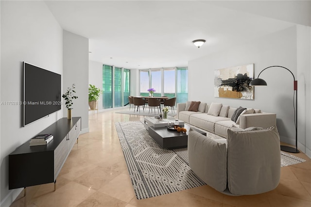 living room with expansive windows