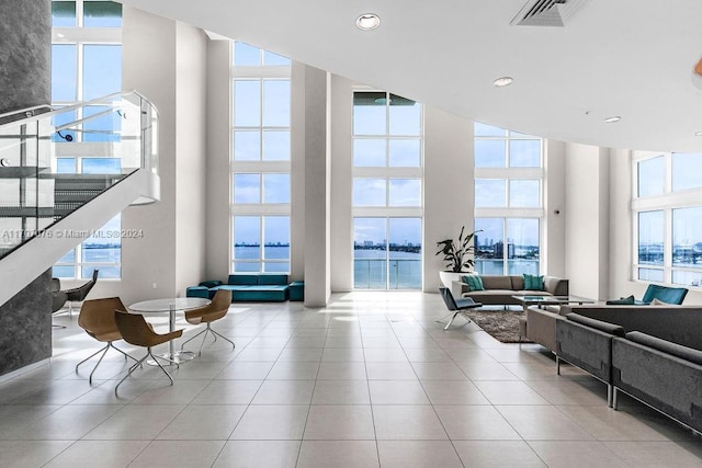 lobby featuring a water view