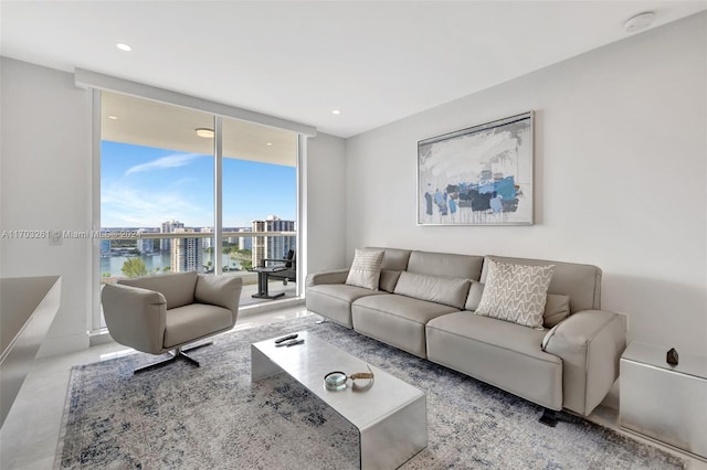 living room with a water view