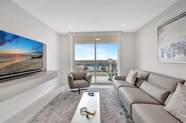 living room with a wall of windows