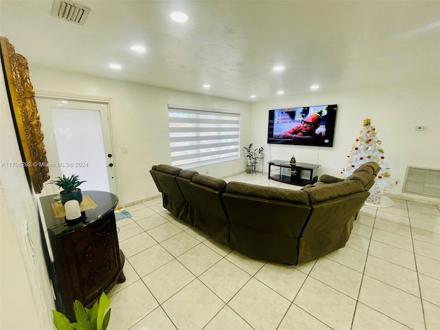 living room with light tile patterned floors