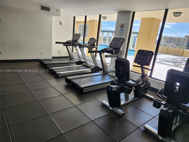 workout area featuring a wall of windows and plenty of natural light