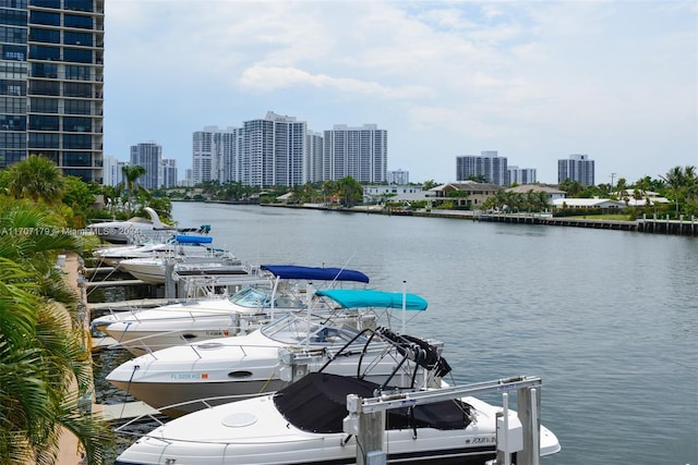 view of water feature with a boat dock