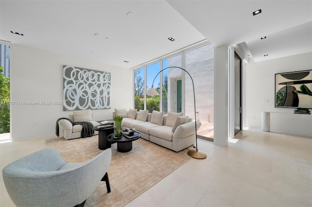 living room with expansive windows