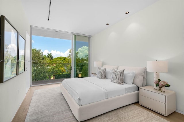 bedroom with multiple windows and light hardwood / wood-style flooring