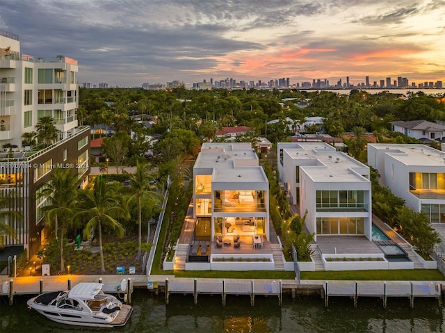 exterior space with a water view