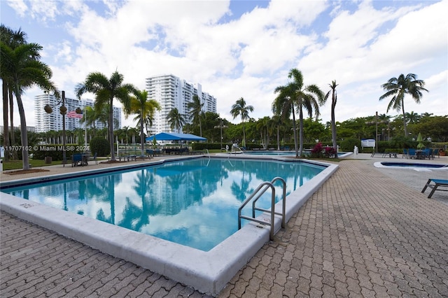 view of pool featuring a patio