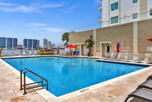 view of pool featuring a patio area