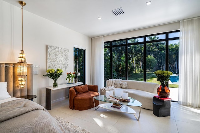 bedroom featuring light tile patterned floors