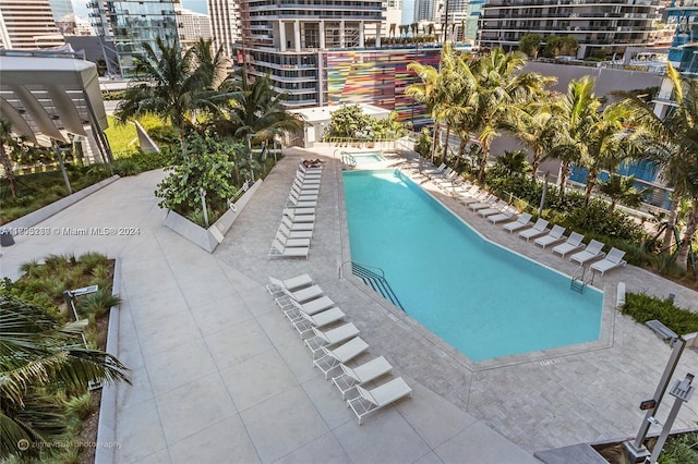 view of swimming pool with a patio area