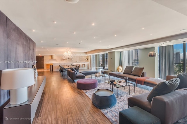 living room with light hardwood / wood-style flooring