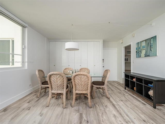 dining space featuring light hardwood / wood-style flooring and a wealth of natural light