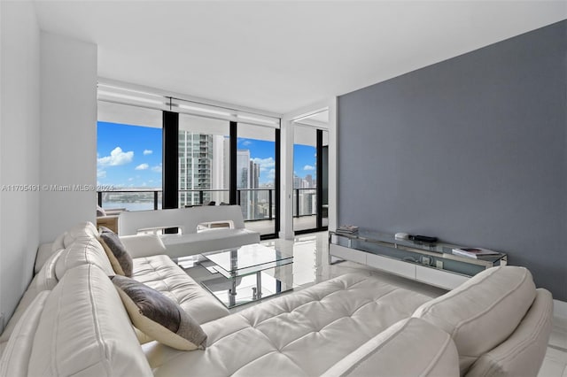 living room featuring floor to ceiling windows