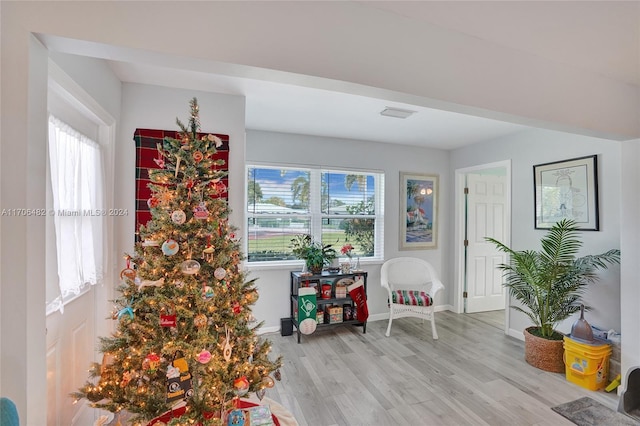 sitting room with light hardwood / wood-style flooring