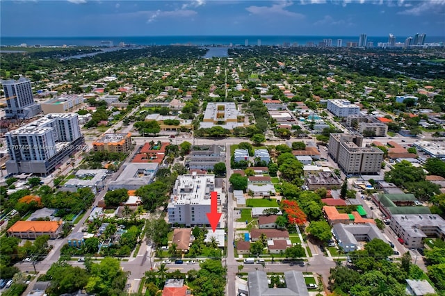 aerial view featuring a water view