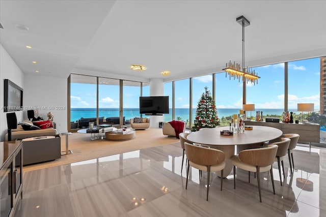 tiled dining area with expansive windows