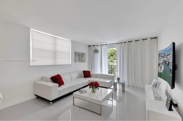 living room featuring light tile patterned flooring