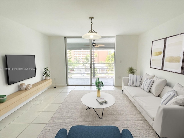 living room with light tile patterned floors