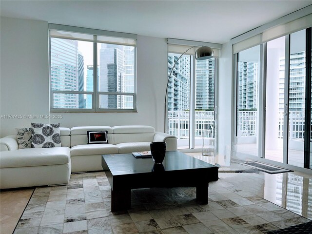 living room featuring expansive windows