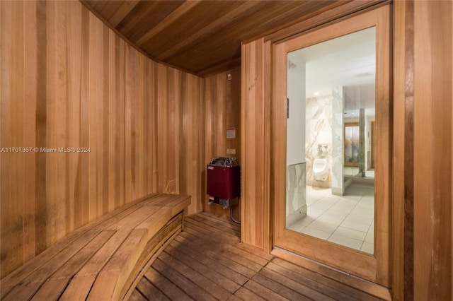 view of sauna featuring wood-type flooring